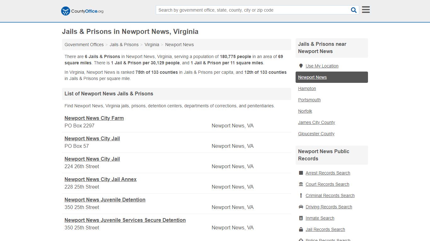 Jails & Prisons - Newport News, VA (Inmate Rosters & Records)
